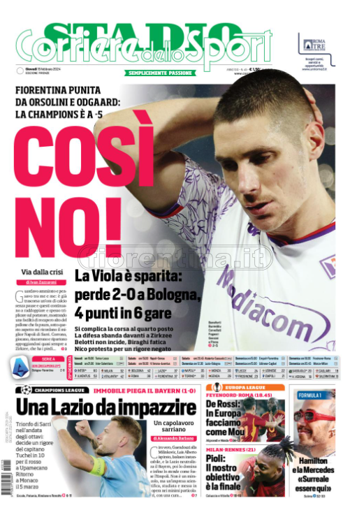 Quotidiani: la prima pagina di Qs, Stadio, Gazzetta, Corriere dello Sport, Tuttosport