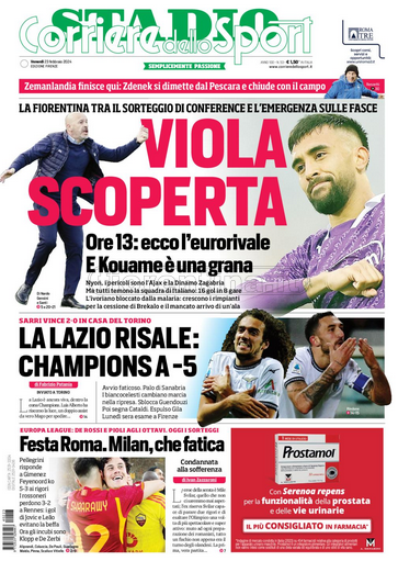 Quotidiani: la prima pagina di Qs, Stadio, Gazzetta, Corriere dello Sport, Tuttosport