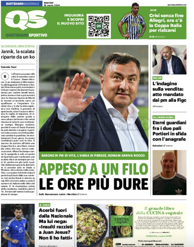 Quotidiani: la prima pagina di Qs, Stadio, Gazzetta, Corriere dello Sport, Tuttosport
