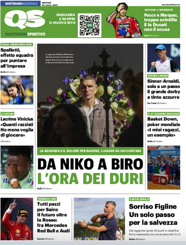 Quotidiani: la prima pagina di Qs, Stadio, Gazzetta, Corriere dello Sport, Tuttosport