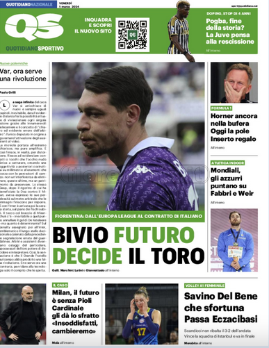 Quotidiani: la prima pagina di Qs, Stadio, Gazzetta, Corriere dello Sport, Tuttosport