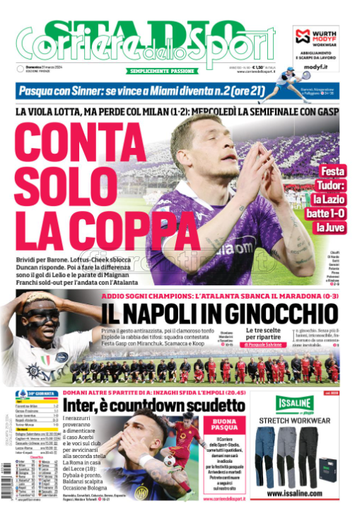 Quotidiani: le prime pagine di Qs, Gazzetta, CorSport, Stadio e Tuttosport