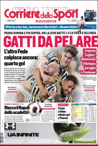 Quotidiani: le prime pagine di Qs, Gazzetta, CorSport, Stadio e Tuttosport