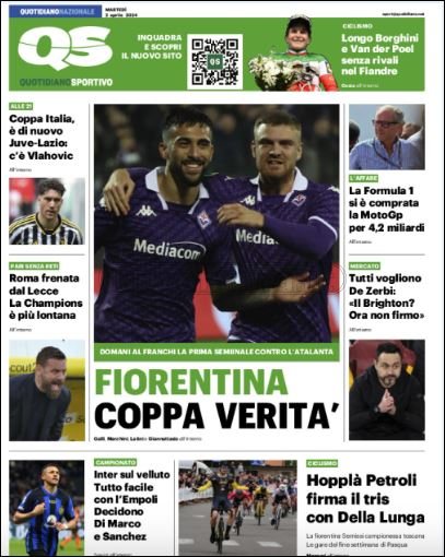 Quotidiani: le prime pagine di Qs, Gazzetta, CorSport, Stadio e Tuttosport