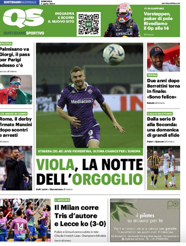 Quotidiani: la prima pagina di Qs, Stadio, Gazzetta, Corriere dello Sport, Tuttosport
